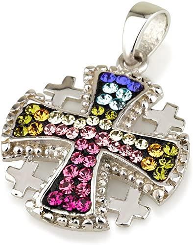 Jerusalem Cross Pendant Mix Colors Gemstone Sterling Silver 925 1# - Spring Nahal