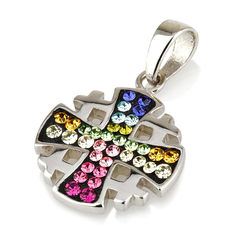 Jerusalem Cross Pendant Mix Colors Swarovski Gemstone Sterling Silver 925 - Spring Nahal