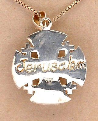 Jerusalem Cross Pendant Mixed colored Blue Gold & Silver W/ Colored Gemstone. - Spring Nahal