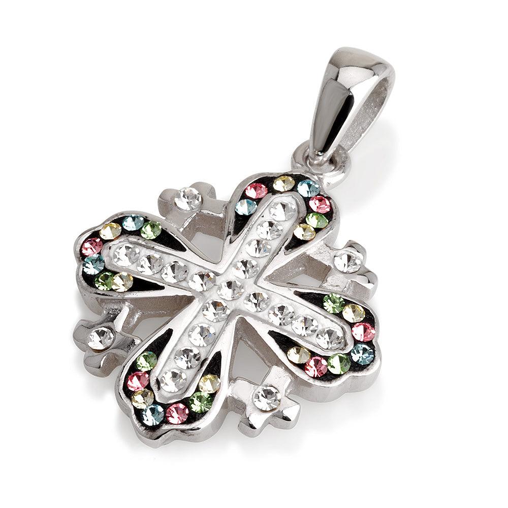Jerusalem Cross Pendant Multi Colors Gemstones + Sterling Silver 925 chain - Spring Nahal