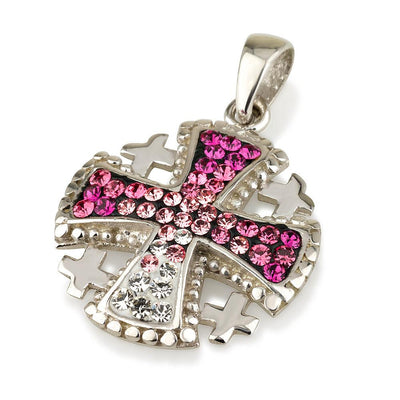 Jerusalem Cross Pendant Pink Swarovski Gemstone Sterling Silver 925 - Spring Nahal