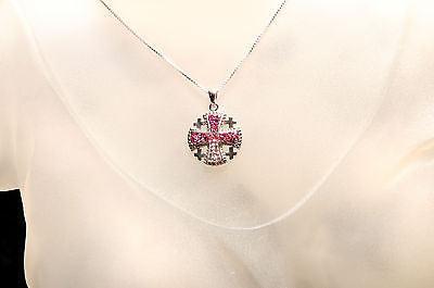 Jerusalem Cross Pendant Pink Swarovski Gemstone Sterling Silver 925 - Spring Nahal