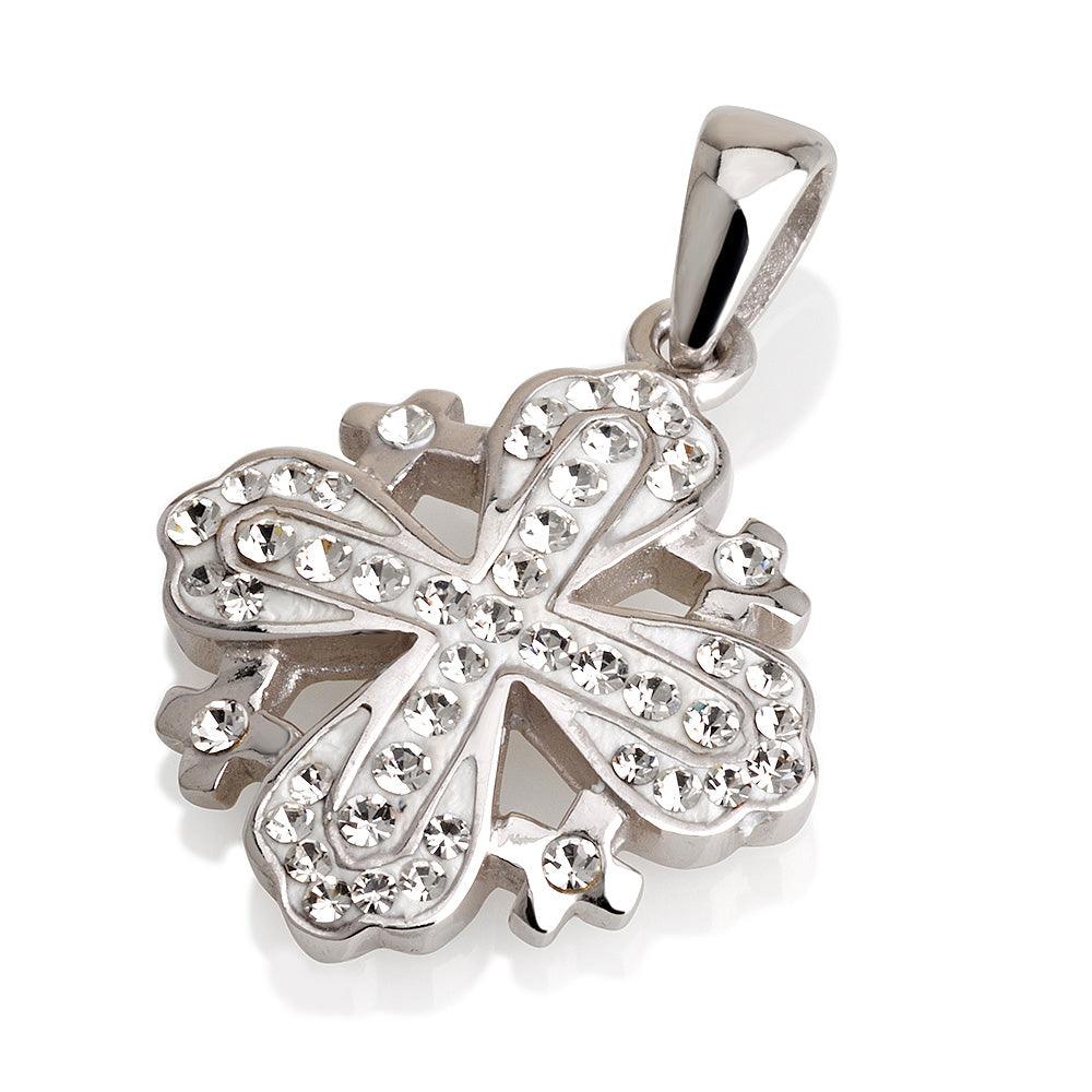 Jerusalem Cross Pendant White Gemstones + Sterling Silver 925 chain - Spring Nahal