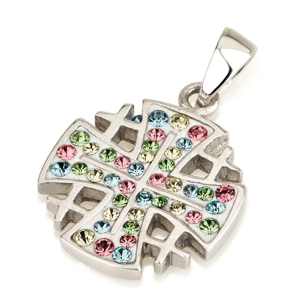 Jerusalem Cross Pendant White Swarovski Gemstones Sterling Silver 925 - Spring Nahal