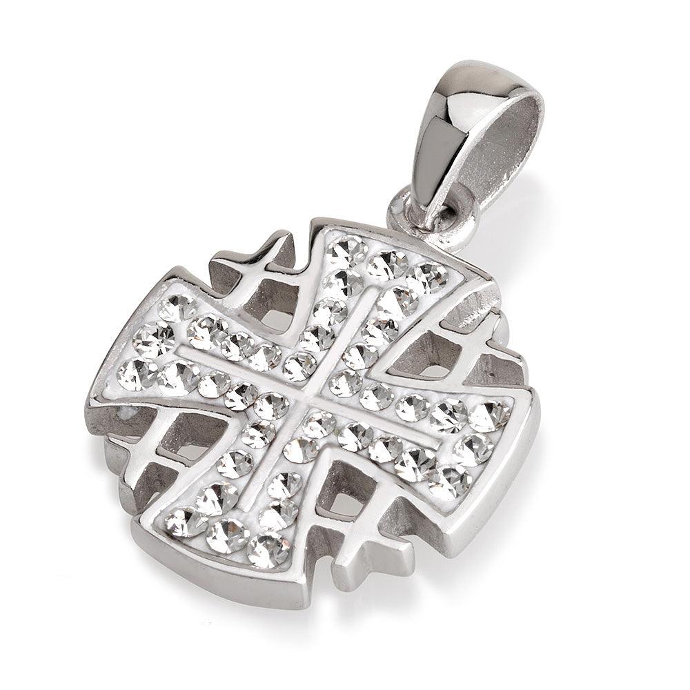 Jerusalem Cross Pendant White Swarovski Gemstones Sterling Silver 925 - Spring Nahal