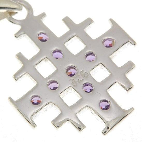 Jerusalem Cross Silver Pendant with Purple Gemstones + 925 Silver Necklace - Spring Nahal