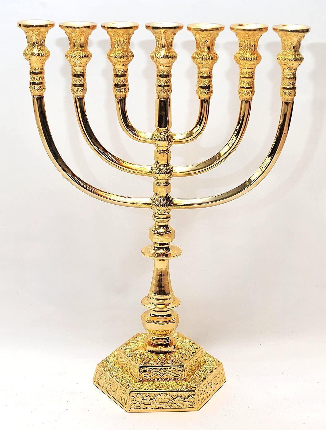 Jerusalem Large Menorah Gold Plated From Holy Land H/36cm x W/26cm - Spring Nahal