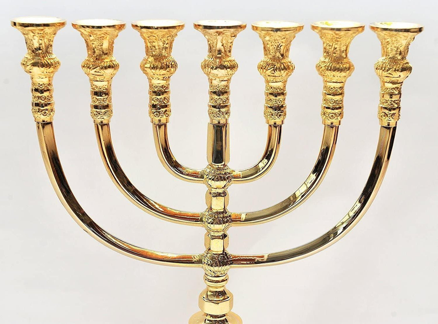 Jerusalem Large Menorah Gold Plated From Holy Land H/36cm x W/26cm - Spring Nahal