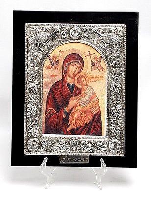 Large Silver Plated 925 Icon in Wood Frame From The Holyland Jerusalem #4 - Spring Nahal
