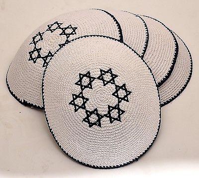 Lot of 5 x Embroidery Black Magen David Kippahs Hand Made From Jerusalem..