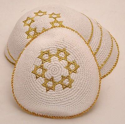 Lot of 5 x Embroidery Gold Magen David Kippahs Hand Made From Jerusalem..