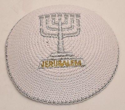 Lot of 5 x Embroidery Menorah Kippahs Hand Made From Jerusalem..