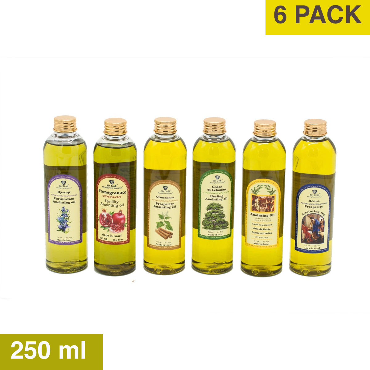 Lot of 6 x Mixed Anointing Oils 250 ml. - 8.5 fl. oz. From the Holyland Jerusalem