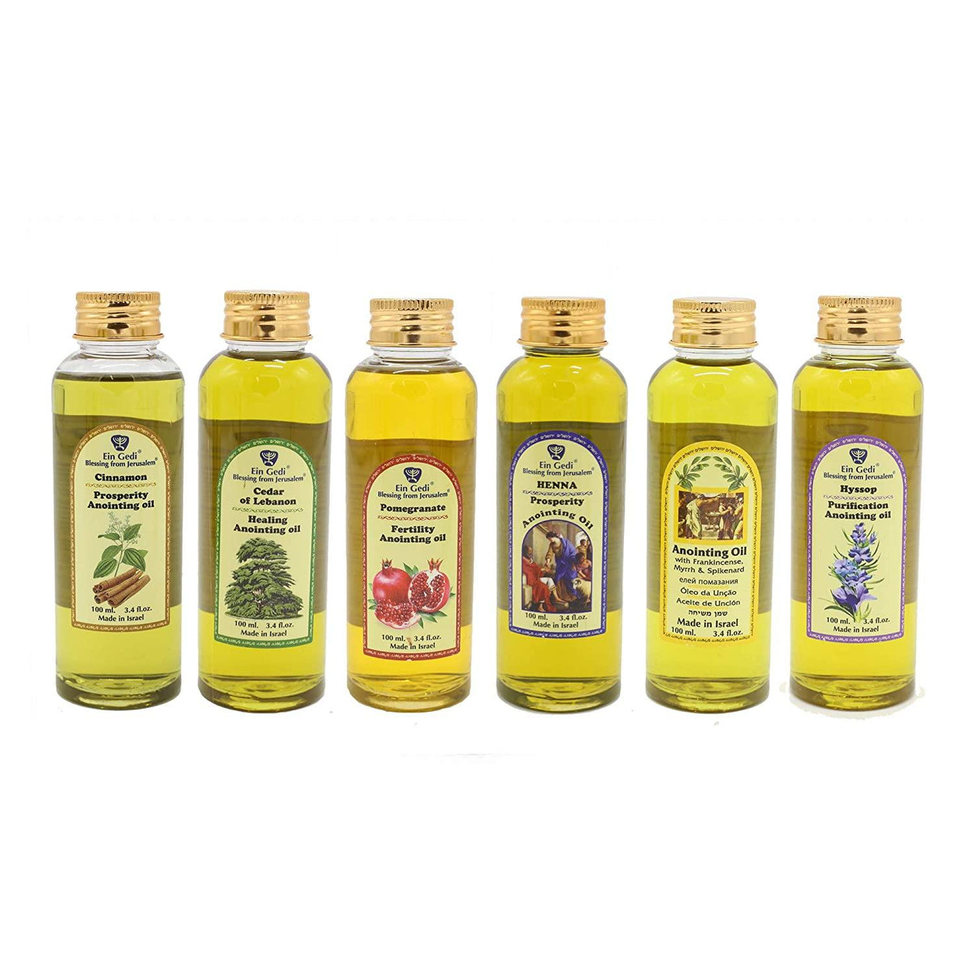 Lot of 6 x Diffrent Anointing Oil 100 ml - 3.4 fl.oz from Holy Land Jerusalem - Spring Nahal