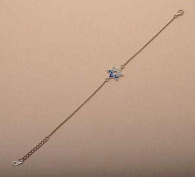 Magen David Hand Bracelet in Blue Swarovski Gemstone Silver 925 Hand Made.