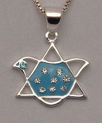 Magen David Pigeon Pendant Light Blue With Swarovsk Crystal Gemstone Silver 925. - Spring Nahal