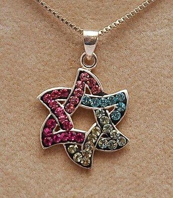 Magen David With Littel Color Gemstones Sterling Silver 925 Neck Chain & Box - Spring Nahal
