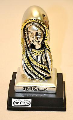 Mary On Stand in Silver & Gold Plate From Holy Land Jerusalem - Spring Nahal