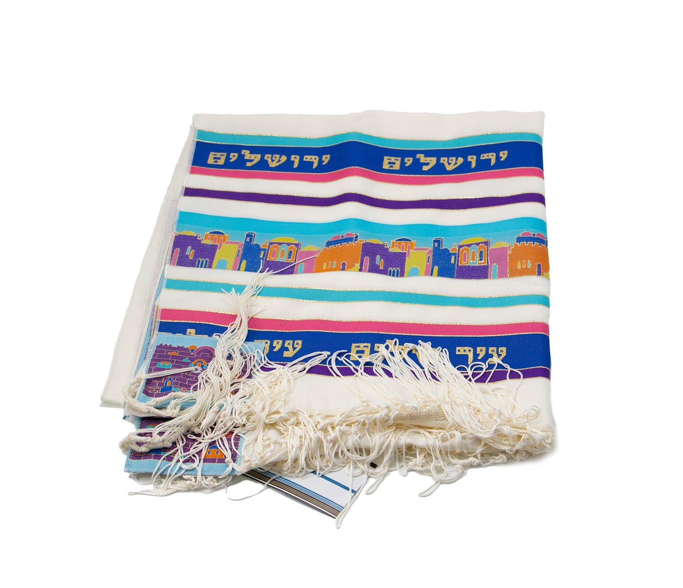 Medium Jerusalem Tallit Prayer Shawl New Wool Acrylic Blues & White Model Old City - Spring Nahal