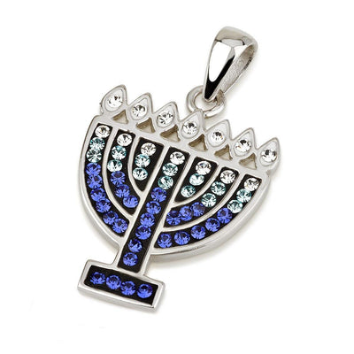 Menorah Pendant With Mix Blue Gemstone Sterling Silver 925 - Spring Nahal