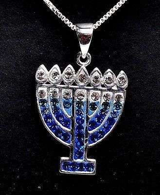 Menorah Pendant With Mix Blue Gemstone Sterling Silver 925 - Spring Nahal