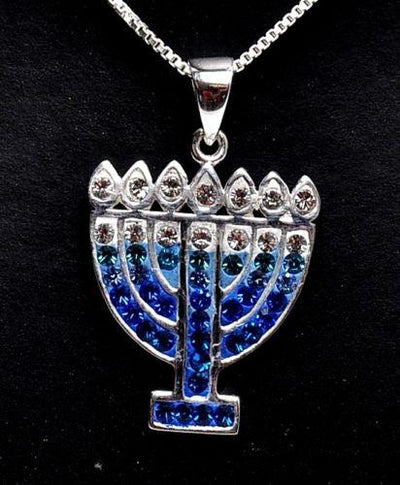 Menorah Pendant With Mix Blue Gemstone Sterling Silver 925 - Spring Nahal