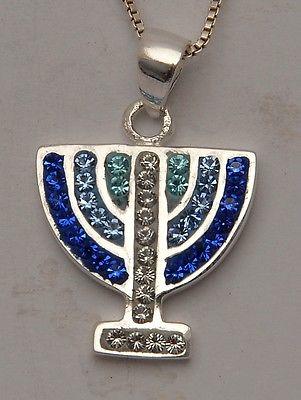 Menorah Pendant With Mix Blue Gemstone Sterling Silver 925. - Spring Nahal