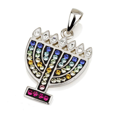 Menorah Pendant With Mix Color Gemstone Sterling Silver 925 - Spring Nahal