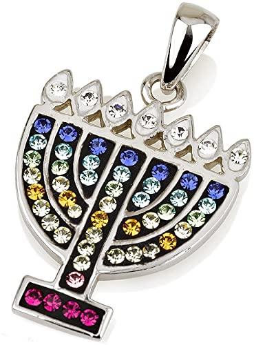 Menorah Pendant With Mix Color Gemstone Sterling Silver 925 - Spring Nahal