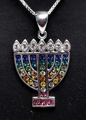 Menorah Pendant With Mix Color Gemstone Sterling Silver 925 - Spring Nahal