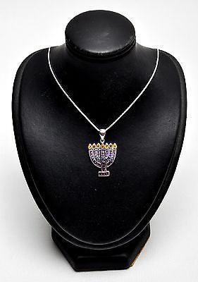 Menorah Pendant With Mix Purple Gemstone Sterling Silver 925 - Spring Nahal