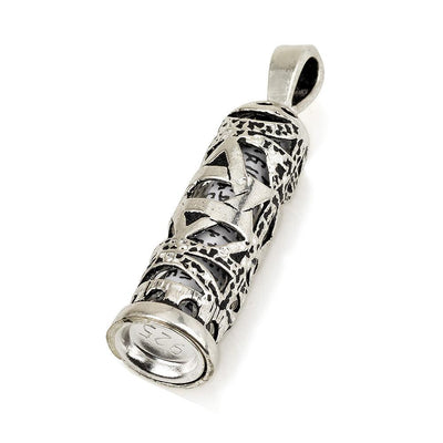 Mezuzah Pendant With Greeting Card Sterling Silver 925 #2 - Spring Nahal