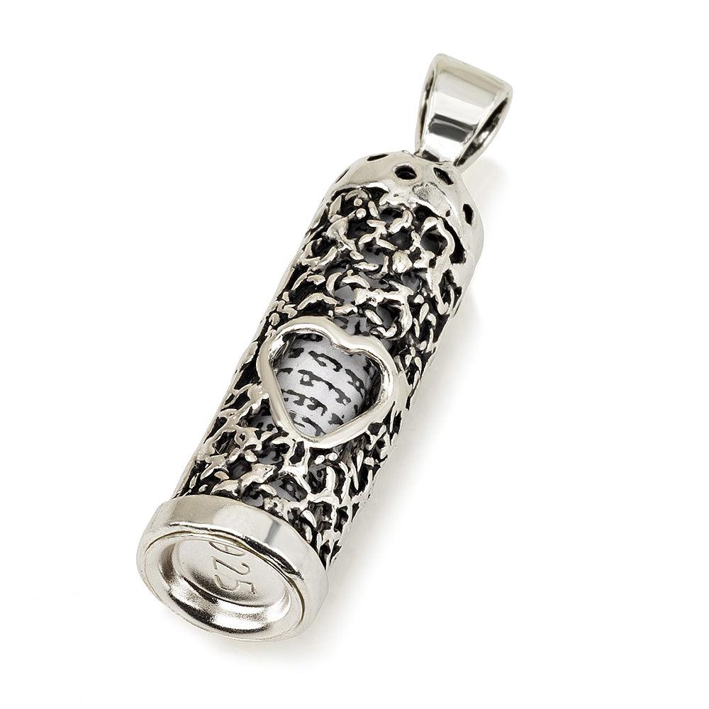 Mezuzah Pendant With Greeting Card Sterling Silver 925 #4 - Spring Nahal