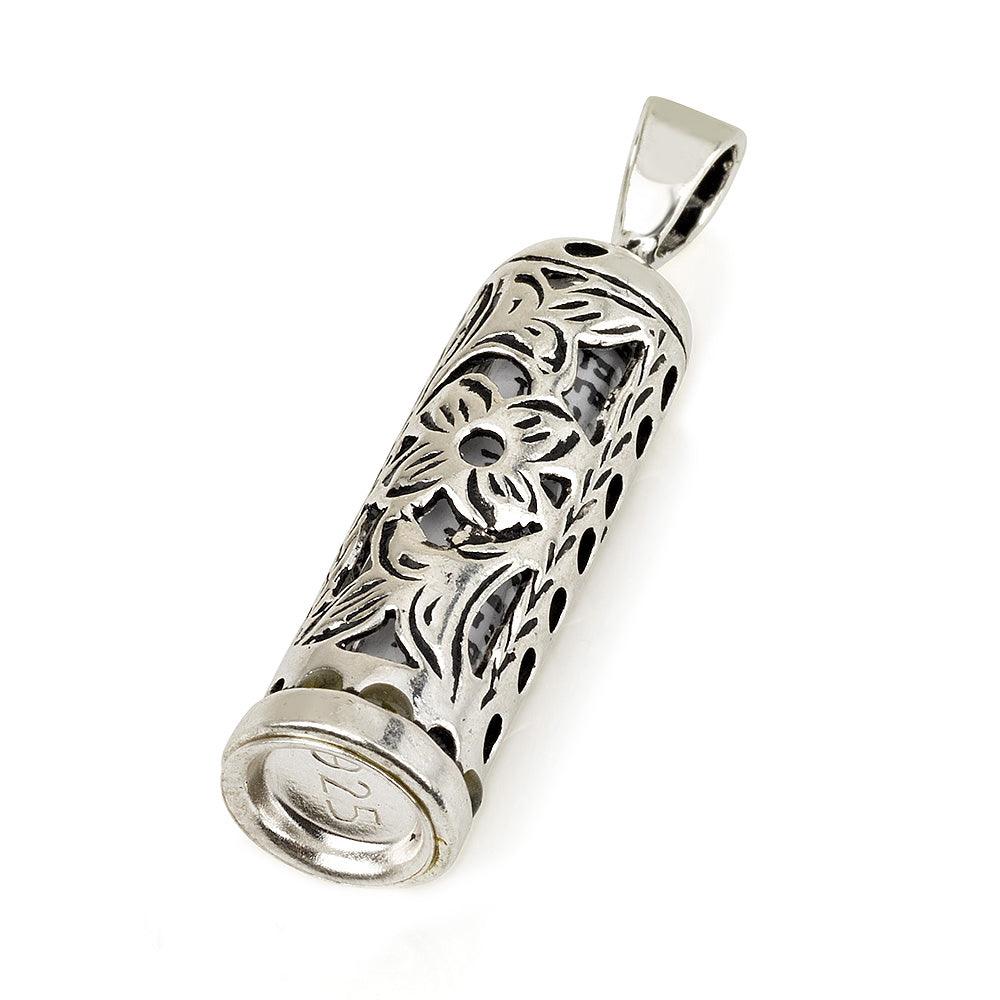 Mezuzah Pendant With Greeting Card Sterling Silver 925 #6 - Spring Nahal