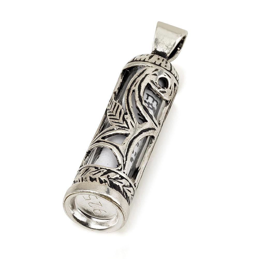 Mezuzah Pendant With Greeting Card Sterling Silver 925 #7 - Spring Nahal