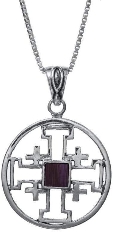 Nano Sim NT Round Silver Pendant - The Holy Jerusalem Cross From the Holyland - Spring Nahal