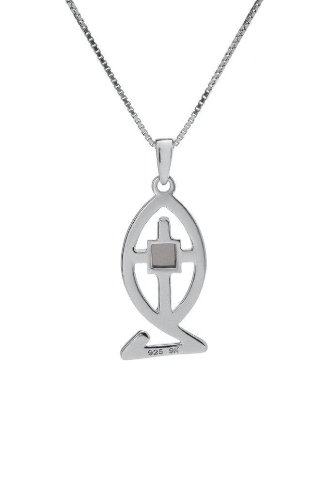 Nano Sim NT Silver and 9K Gold Pendant - Ichthys and Cross From the Holy land - Spring Nahal