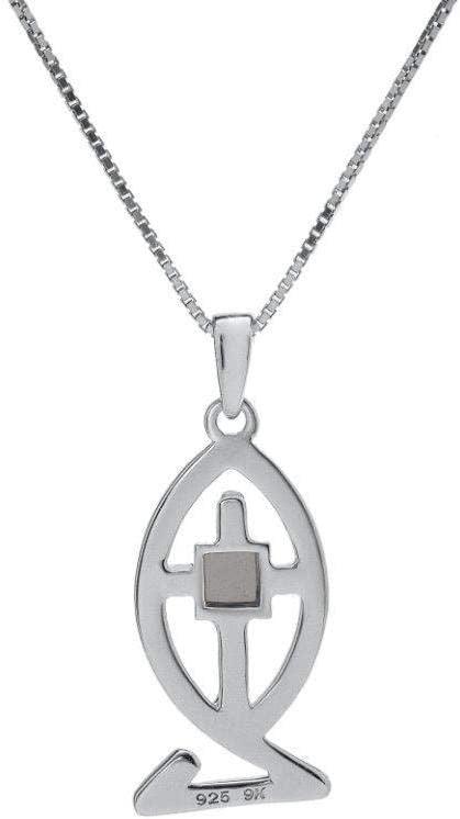 Nano Sim NT Silver and 9K Gold Pendant - Ichthys and Cross From the Holyland - Spring Nahal