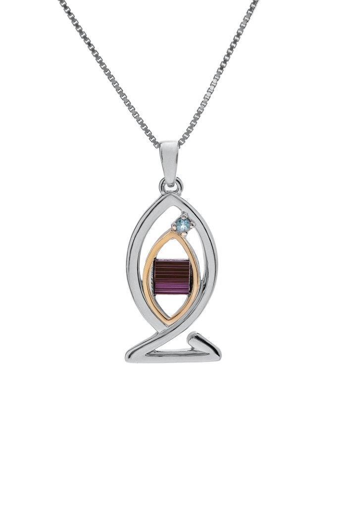 Nano Sim NT Silver and 9K Gold Pendant - Ichthys Inlaid with a Diamond - Spring Nahal