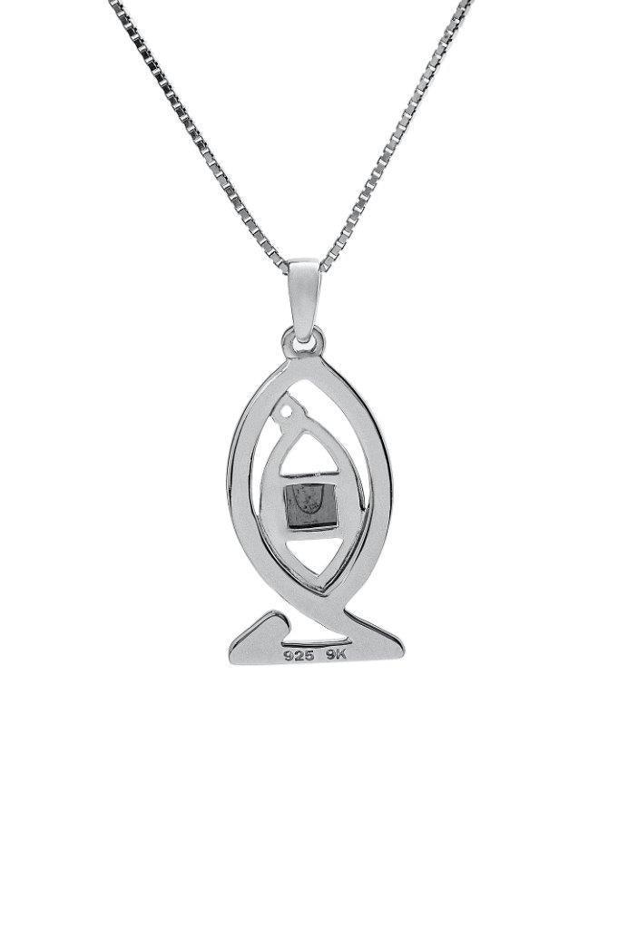 Nano Sim NT Silver and 9K Gold Pendant - Ichthys Inlaid with a Diamond - Spring Nahal