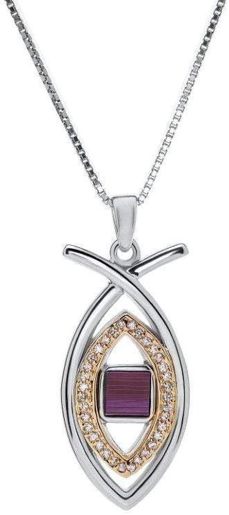 Nano Sim NT Silver and 9K Gold Pendant - Ichthys symbol Studded with Zircons - Spring Nahal