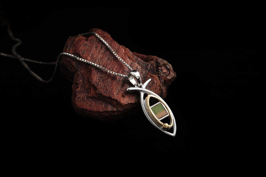 Nano Sim NT Silver and 9K Gold Pendant - Ichthys symbol with Eye From the Holy Land - Spring Nahal