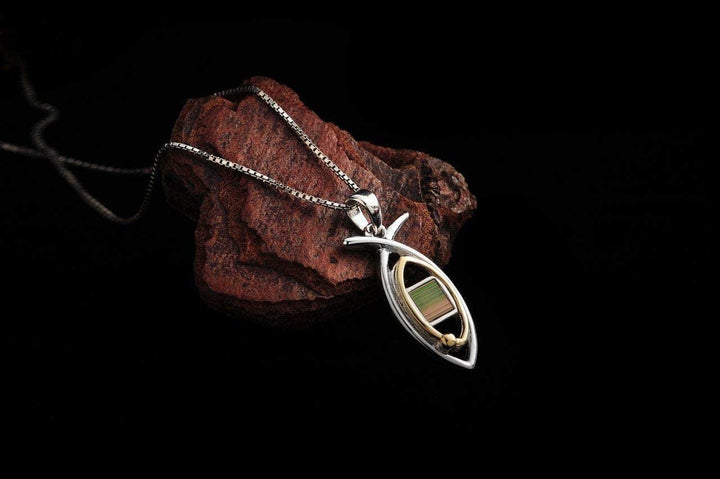 Nano Sim NT Silver and 9K Gold Pendant - Ichthys symbol with Eye From the Holy Land - Spring Nahal