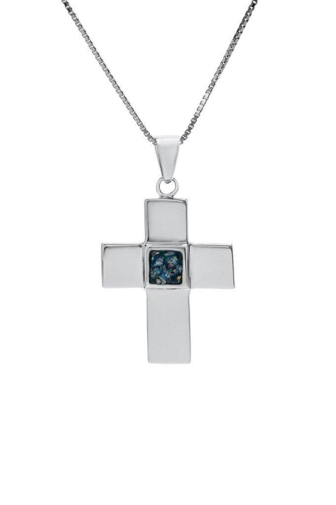 Nano Sim NT Silver Pendant - Cross Studded with Roman Glass - Spring Nahal