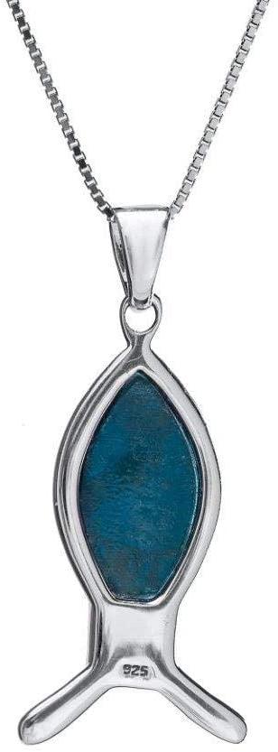 Nano Sim NT Silver Pendant - Ichthys symbol studded with Eilat stone Fron the Holyland - Spring Nahal