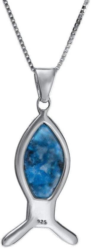 Nano Sim NT Silver Pendant - Ichthys symbol studded with Roman Glass From The Holy Land - Spring Nahal
