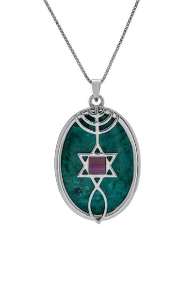 Nano Sim NT Silver Pendant - The Messianic symbol Studded with Eilat Stone (Front and Back) - Spring Nahal