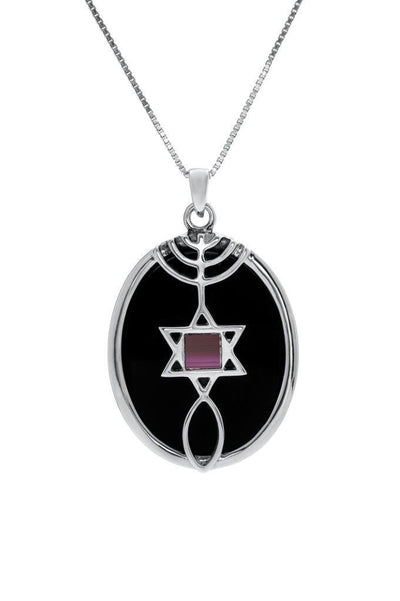 Nano Sim NT Silver Pendant - The Messianic symbol Studded with Onyx Stone - Spring Nahal