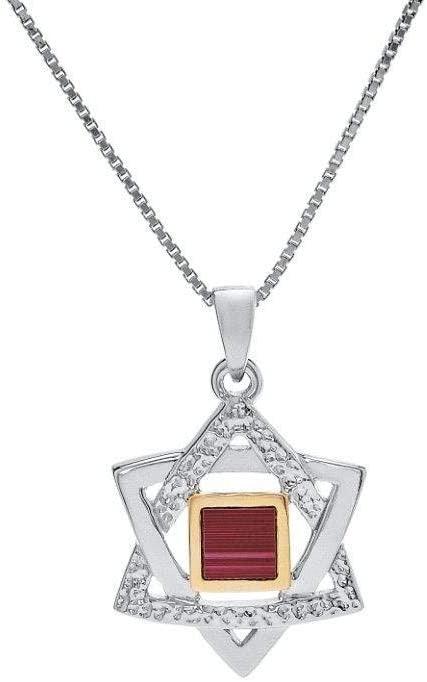 Nano Sim OB Silver and 9K Gold Pendant - Star of David Half Rugged From the Holy Land - Spring Nahal