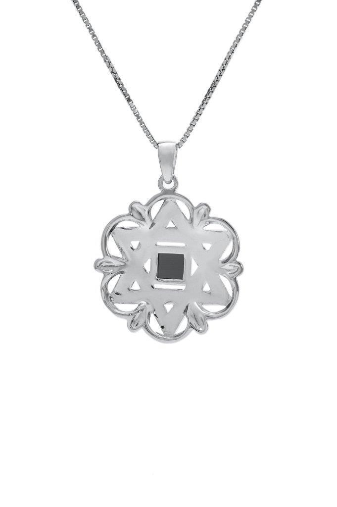 Nano Sim OB Silver and 9K Gold Pendant, Star of David with Floral Shape Holyland - Spring Nahal